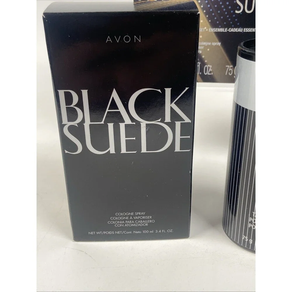 Gift Set Avon BLACK SUEDE Mens Spray Cologne Talc Powder Deodorant : 3 Pieces